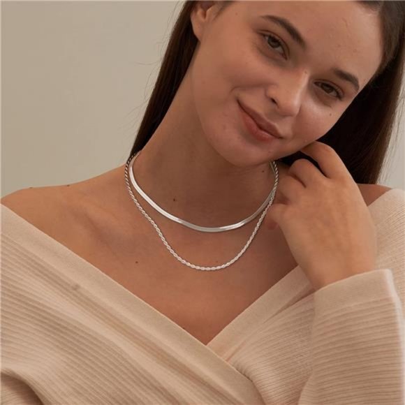 CHESKY 14K Gold/Silver Plated Snake Chain Necklace Herringbone Necklace Gold - Picture 6 of 7